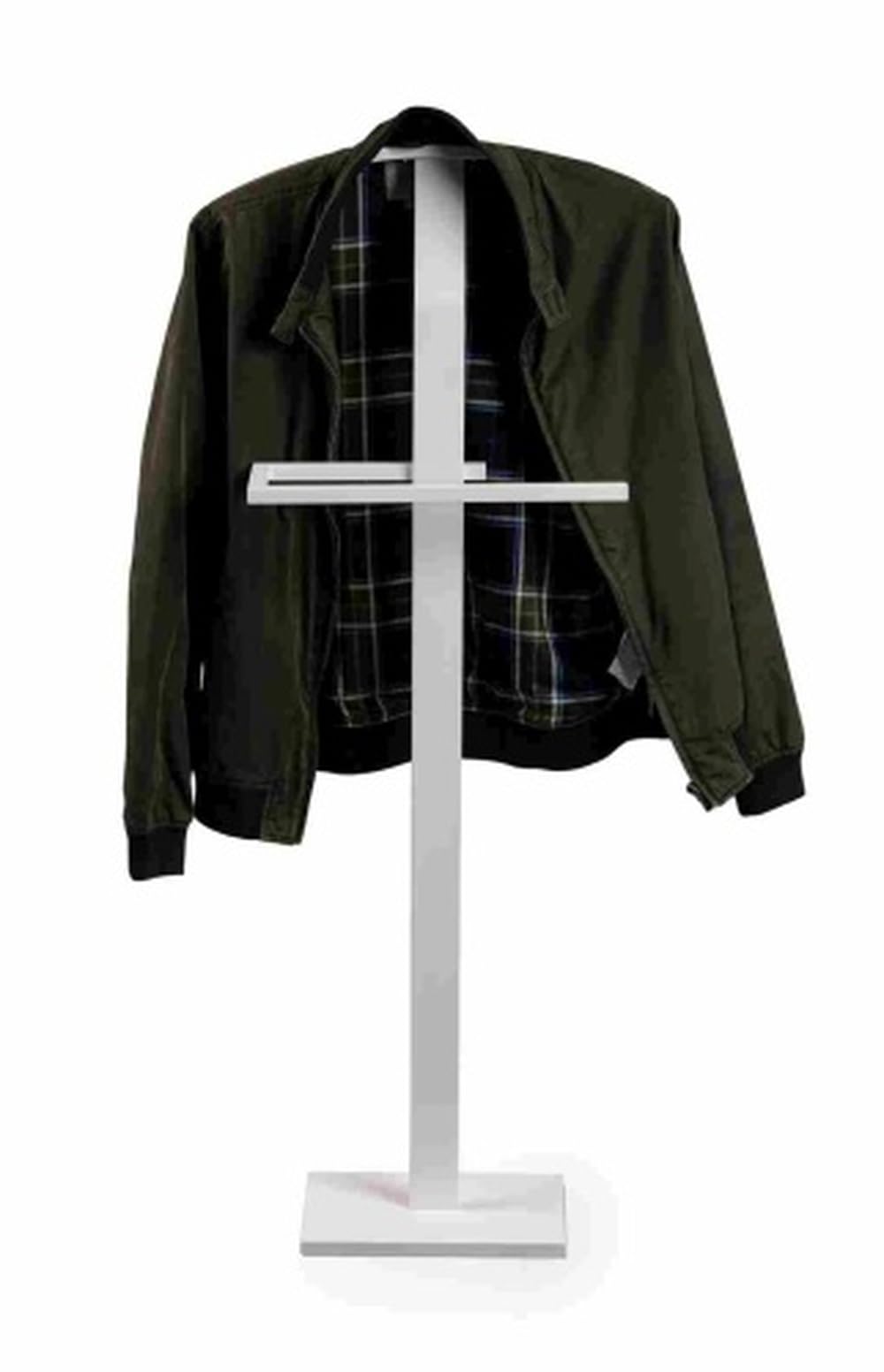 möbelando Herrendiener >Lukas< aus Metall in Weiß, 45 cm breit, 112 cm hoch, mit Hosen und Bügelhalter, platzsparend, ideal für Schlafzimmer und Ankleidezimmer, zerlegt geliefert