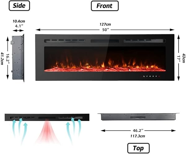 M.C.Haus Cheminée électrique Ultra-Mince, Silencieuse, 12 Couleurs de Flamme Variables, écran Tactile en Verre et Télécommande, avec Jeu de Bûches et Cristal (127cm,Noir) - 2