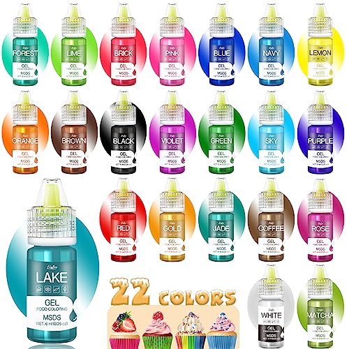 Image of Gel Food Coloring - 22 Vivid Colors Gel Food Coloring Set for Baking, Cake Decorating, Cookie, Fondant, Macaron - Tasteless Concentrated Edible Food Color Dye for Icing, Drinks, Crafts - 6ml Bottles
