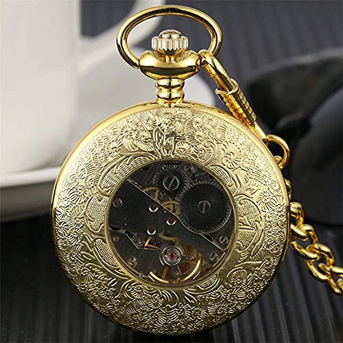 Reloj de bolsillo mecánico dorado con diseño de telaraña tallado 7