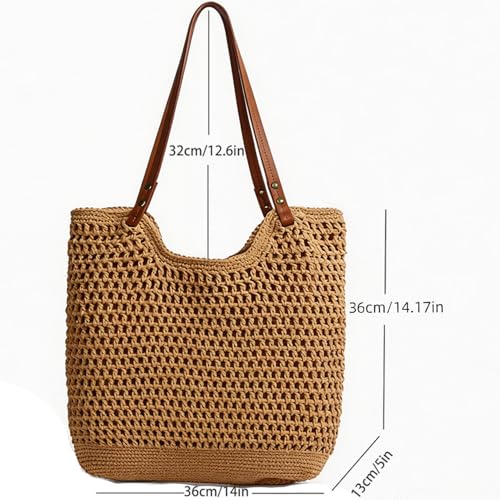 Bolso Hobo Multifuncional de Paja para Verano con Asas de Cuero miniatura 4