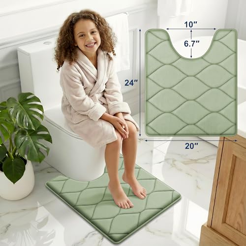 Image of Smiry Memory Foam U-Shaped Toilet Mat 24x20, Soft Absorbent Toilet Rugs | Sage Green, Plush Quick Dry and Machine Washable Cushion Contour Rug for Toilet, Shower, Tub & Home Decor