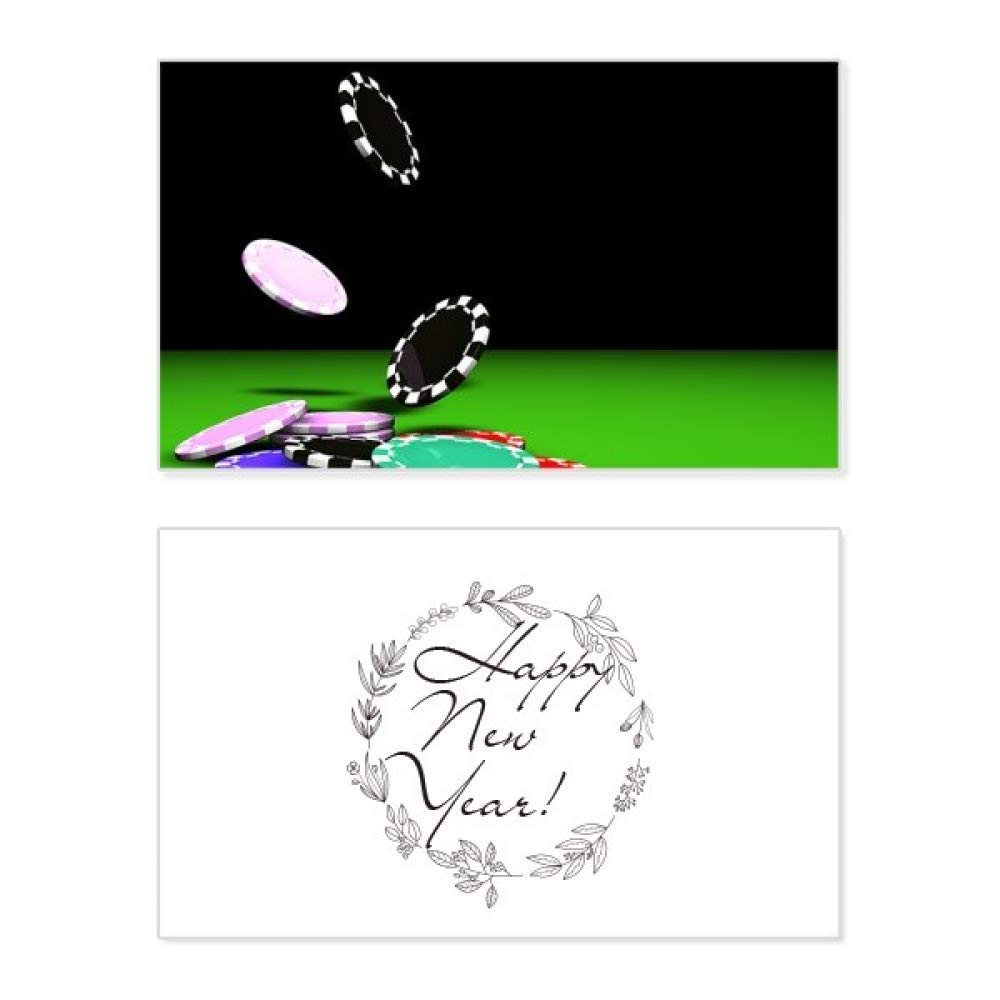 Tarjeta de felicitación de Año Nuevo con mensaje conmemorativo en inglés y diseño de casino 5