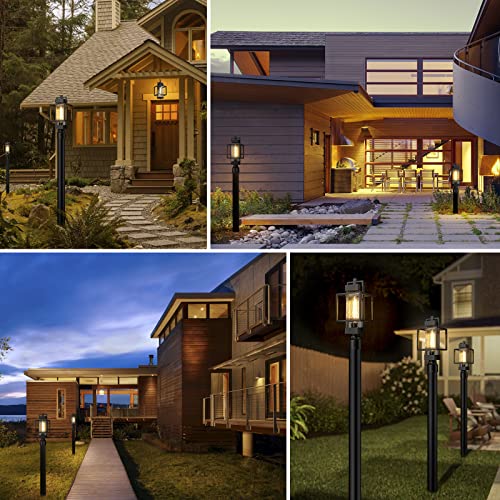 Dusk To Dawn Sensor Outdoor Post Light Fixtures, Exterior Post Lantern,Pier Mount Base Sand Black Pillar Light With Bubble Glass Waterproof Outside Pole Lantern Light Fixture For Garden, Patio, House #TOP5