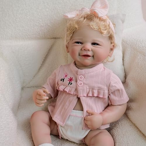 Anano Bebe De Silicona Cuerpo Completo 48 Cm Muñecas para Niñas,Bebe Reborn Realista Muñeca De Silicona,Un Recién Nacido Rubio Se Puede Lavar A Máquina Regalos con Accesorios