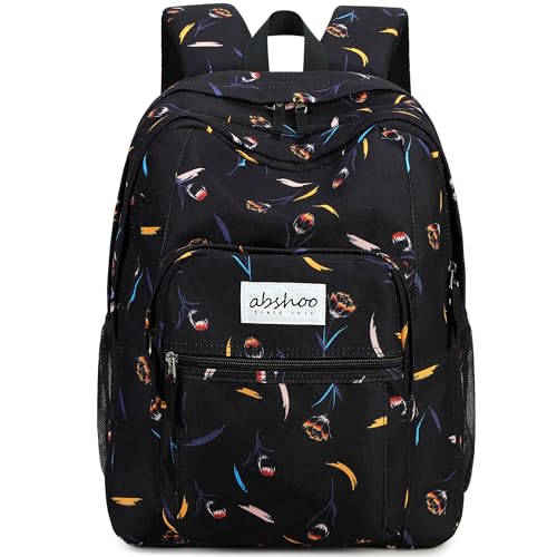 abshoo Classical Basic Floral Womens School Backpack For College Teen Girls Water Resistant Bookbag (Floral Black C)