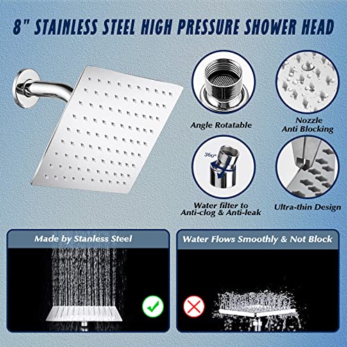 Shower Head, 8” Rain Shower Head With Handheld Spray High Pressure Rainfall With 5Ft Hose, Flow Regulator, Nozzleeasy To Clean Bathtub Or Pets,Chrome #TOP3
