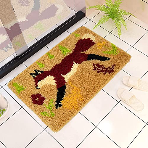 Image of clubevy Tapestry Kits Latch Hook Rug Kits Carpet Embroidery Latch Hook Rug Needlework DIY Adult Craft Kit, Fox