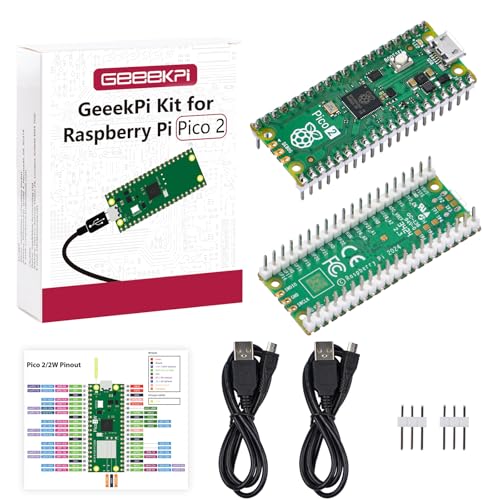 GeeekPi Vorverlötetes Raspberry Pi Pico 2 mit Header-USB-Kabel, RP2350 Mikrocontroller-Board, Mini-Board-Kit basierend auf RP2350-Chip, Dual-Core und Dual-Architektur, unterstützt C/C++/Python