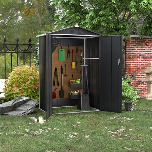 SUPEER Metall Gerätehaus 2 m² mit Satteldach,H185cm*L125.5cm*W88.5cm Geräteschuppen Garten Schuppen Gartenhaus（schwarz）