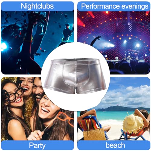 LuckyMoon Cuecas boxer masculinas brilhantes, cuecas boxer elásticas líquidas metálicas, boxer sexy
