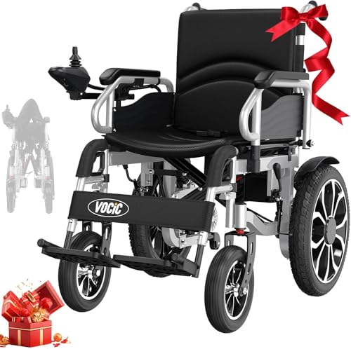 VOCIC V56 Silla de ruedas electrica plegable ligera 150KG,30KM silla ruedas electrico estable con neumáticos de goma 40CM para todos los terrenos,Aprobado por la aerolínea,Garantía de 5 años (Plata)