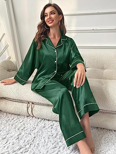 5Pcs XS-XXL Womens Silk Satin Pajamas Sets Long Pj Sets Button Down Pjs Set Loungewear Sleepwear3