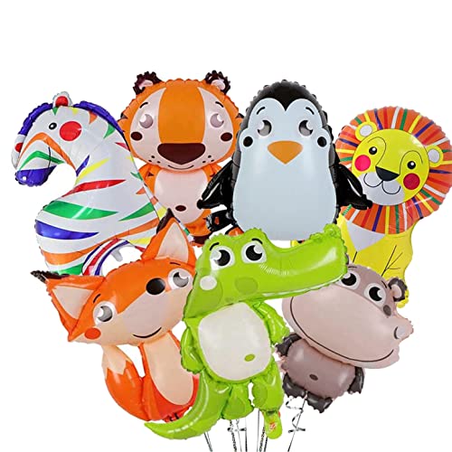 HCRXVV 7 pcs Ballons Jungle Animaux Ballons Gonflables et Helium Deco Anniversaire Garçons et Filles, Décorations de Fête à Thème Animalier Kit Ballon Cover