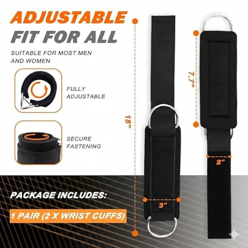 Image of RACE Wrist Cuff Straps with Dual D-Rings - Secure & Comfortable Support for Cable Machine Workouts, Lateral Raises, Arm Strength Training, and Triceps Exercises