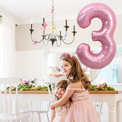 Image of TONIFUL 40 Inch Light Pink Large Numbers 0-9, Number 3 Digital 3 Helium Balloons, Pink Foil Mylar Big Number Pastel Balloons for Birthday Party Anniversary Supplies Decorations