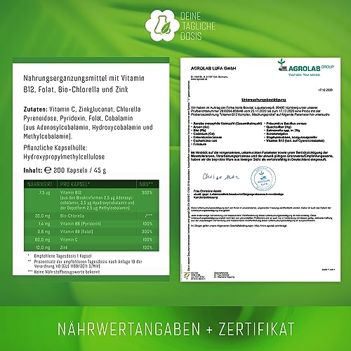 Vitamin B12 Komplex für Veganer mit Bio Chlorella