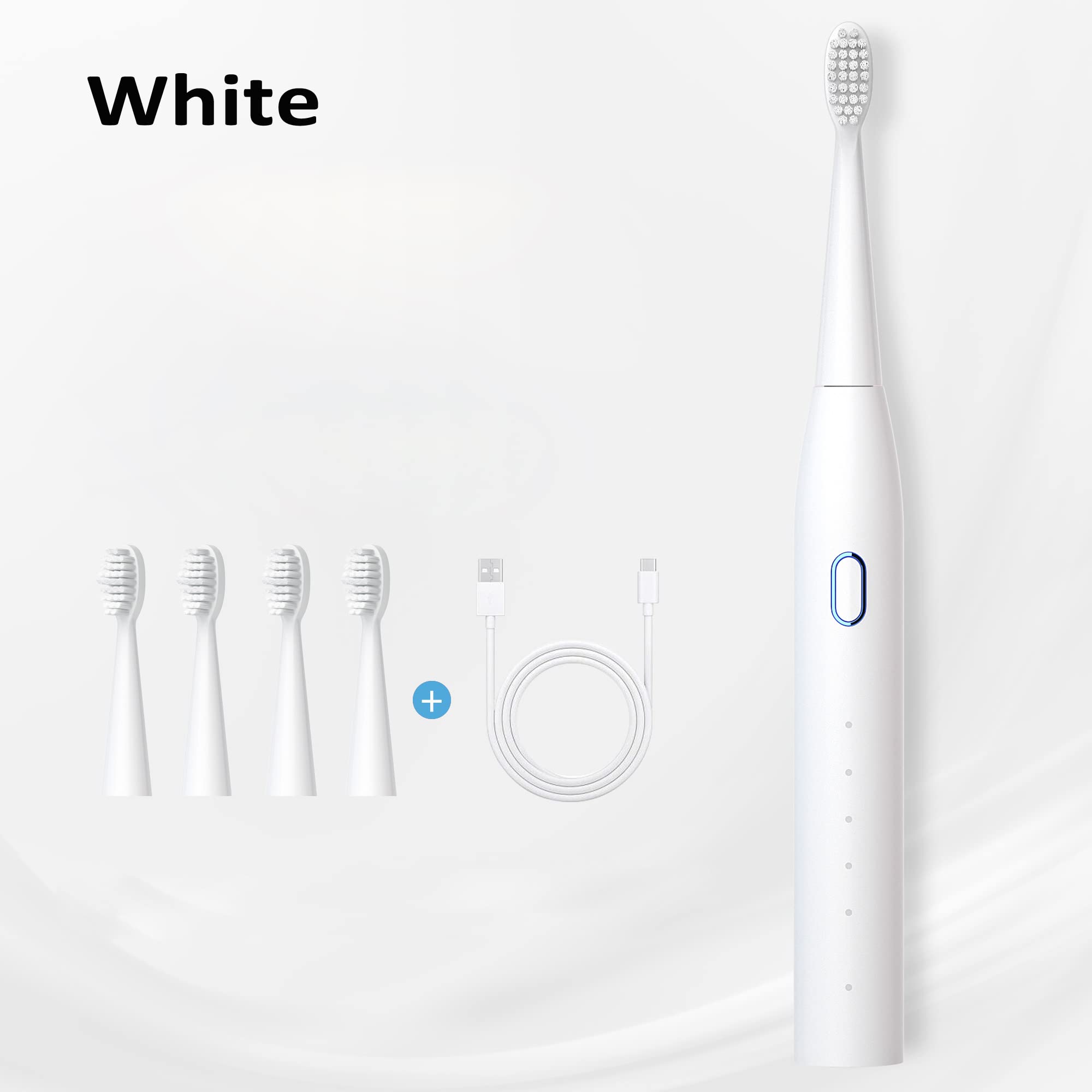 US1984 Sonic Electric Toothbrush for Adults with 5 Brushing Modes, 4 Replaceable Brush Heads & Rechargeable with 4 Hours Charge Lasting up to 30 Days, Power Toothbrush (White) 4