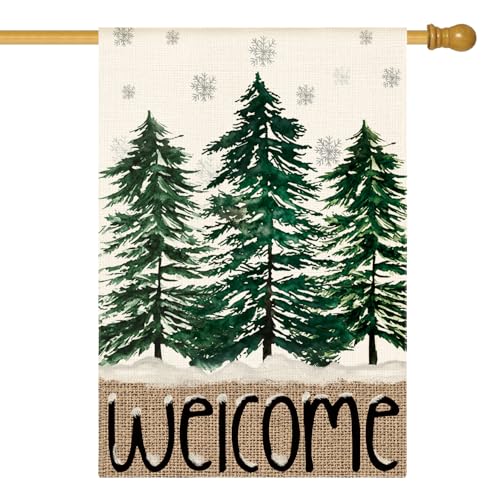 AVOIN colorlife Welcome Pine Tree Christmas Winter House Flag 28x40 Inch