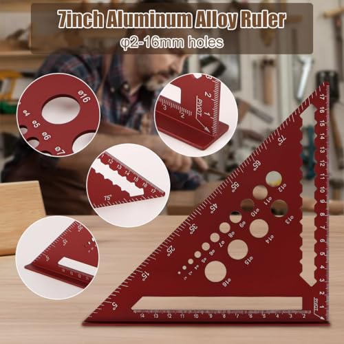 Cartlant 2Pcs Set Speed Square with 3D Multi Angle Measuring Ruler, 45 and 90 Degree Carpentry Combination Tool 7 inch Metric Finder Triangle Woodworking Protractor for Engineer Builders Roofers 3 Cartlant 2Pcs Set Speed Square with 3D Multi Angle Measuring Ruler, 45 and 90 Degree Carpentry Combination Tool 7 inch Metric Finder Triangle Woodworking Protractor for Engineer Builders Roofers - Image 3