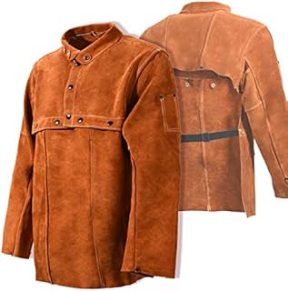 LeaSeek Leather Welding Jacket, Heavy Duty Welding Apron with Sleeve, Flame Resistant Work Jacket(XX-Large)