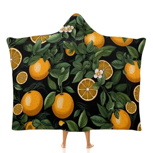 Cape à capuche imprimé oranges feuilles plaid voyage bureau canapé