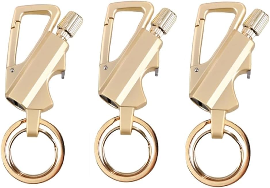 Permanent Match Infinity Lighter,Metal Keychain with Bottle Opene, Reusable Matchstick Strike Lighter, Windproof Survival Camping Gear (Gold,3)