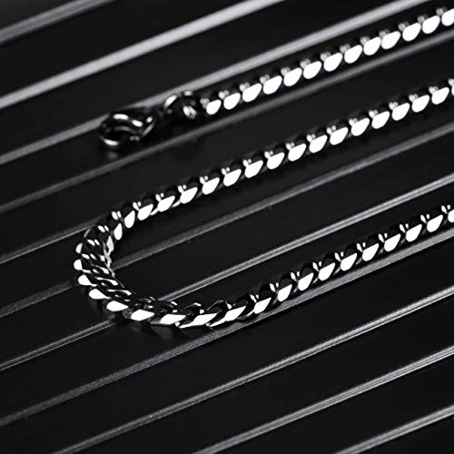 Mowom Black Chain Necklace For Men Women Water Resistent 316L Stainless Steel Big Thick Cuban Link Chains Plated & Brushed Finish Silver Color With Gift Box (3.5 Mm Wide, 20 Inches Long) #TOP4