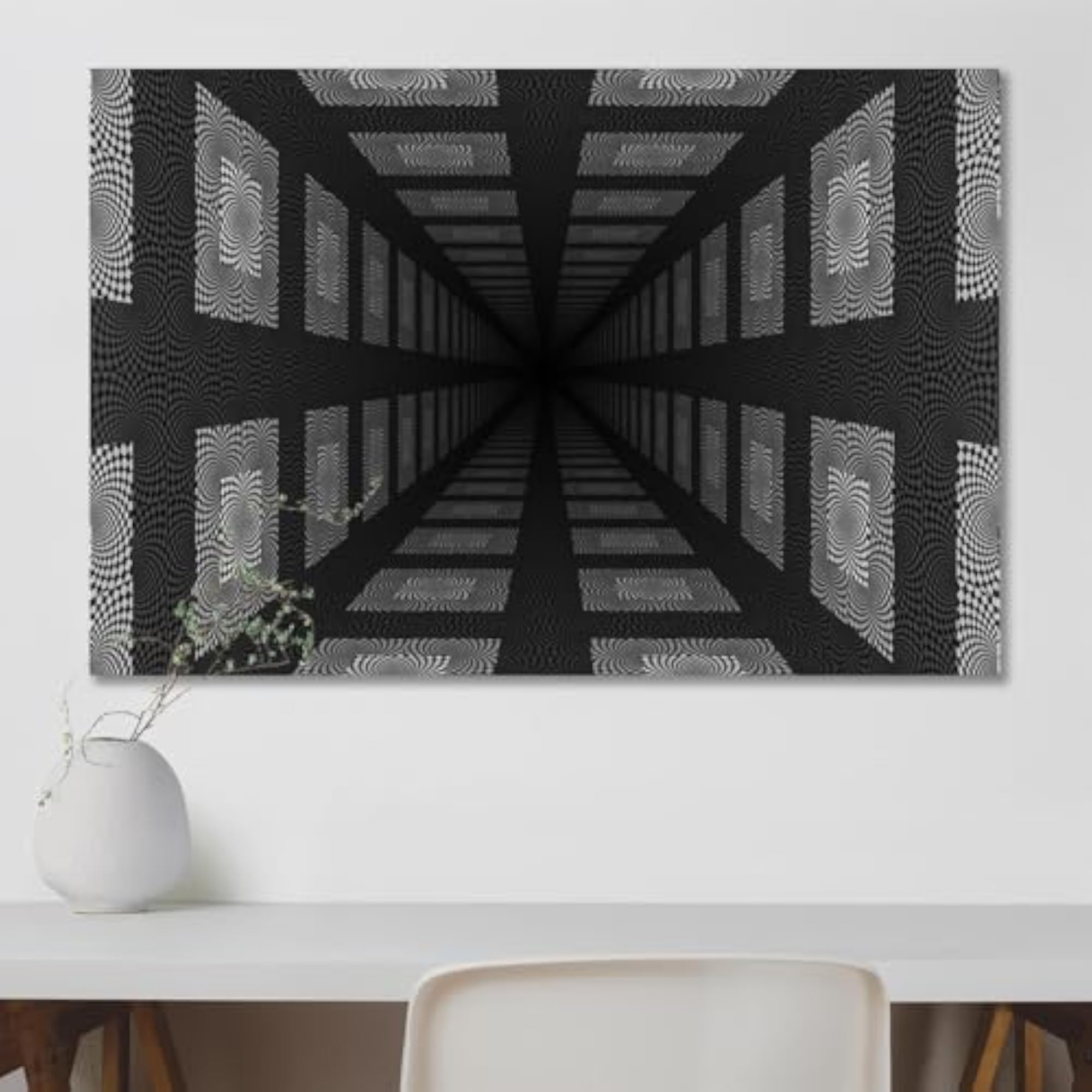Abstract Black & White Perspective Check Effect Wall Sticker