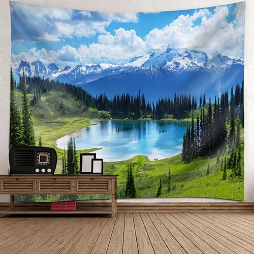 Tapisserie paysage montagnes et lac pour decoration murale de salon