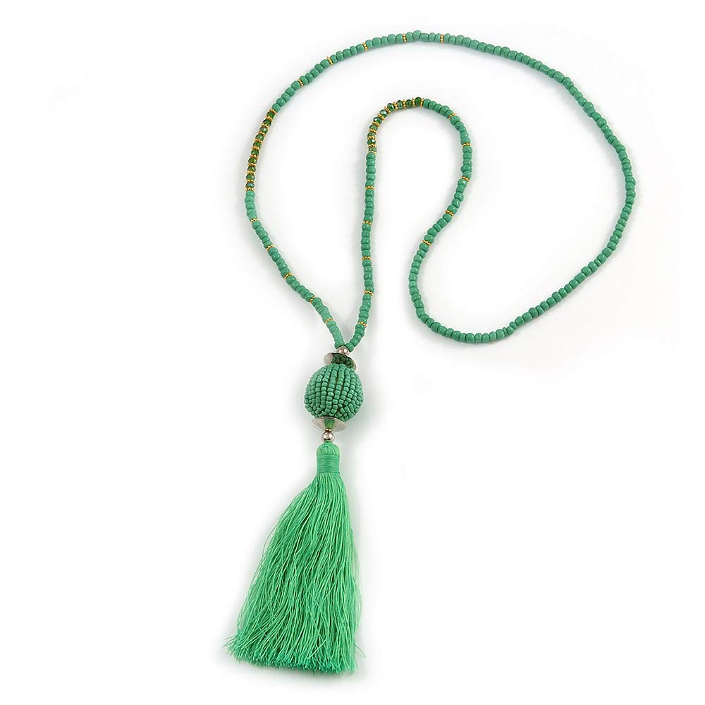 Avalaya Elegante primavera verde perla di vetro cotone nappa collana/72 centimetri L/14 centimetri nappa