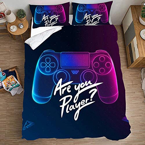 Parure de lit Adulte Ado Garçon,1/2 personne Housse de Couette 3D Gamepad Graffiti Motifs 3 pièces Parure de Lit Gamer Console , Fermeture à glissière,2 Taie d'oreiller (noir C,140 x 200cm)