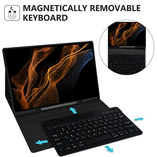 Keyboard Case For Samsung Galaxy Tab S8 Ultra 14.6 Inch 2022, Magnetically Detachable Bluetooth Keyboard, Slim Lightweight Stand Cover With S Pen Holder, Auto Sleep/Wake, Sm-X900/X906, Black #TOP3