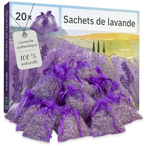 Sachets Parfumés Lavande : 20 Lavande Vraie Séchée – Protection Contre Les Mites pour Armoire, Linge et Placard – Sac de Lavandula Sechee Naturellement pour la...