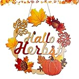 TOPJOWGA Hallo Herbst Türkranz aus Holz, Herbst Kränze zum Aufhängen Haustür Fenster, Holz Herbst Türkranz Thanksgiving Herbstdeko Ornamente für Haustür Fenster Wand Kamin