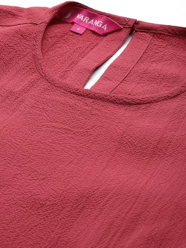 Image of Varanga Women Rust Round Neck, Cut-Out Detail On Waist, Knee Length Dress