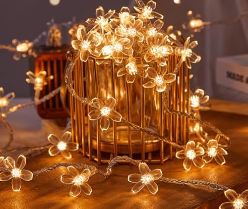 6M 40 LED Cherry Blossom Fairy Lights - Battery Operated Indoor String Lights, Waterproof Decoration for Camping, Garden, Birthday, Easter, Christmas, and Wedding Parties (Warm White)
