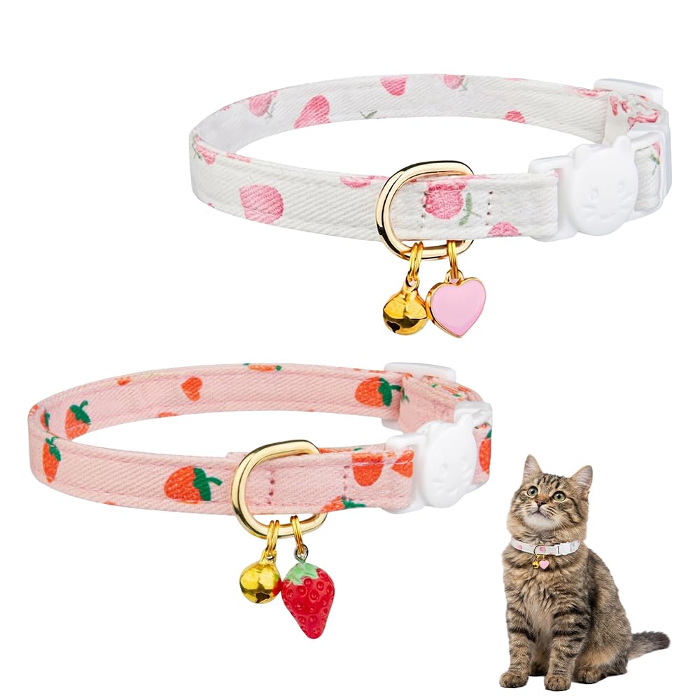 2 Pack Adjustable Breakaway Cat Collars with Bell for Cats & Kittens