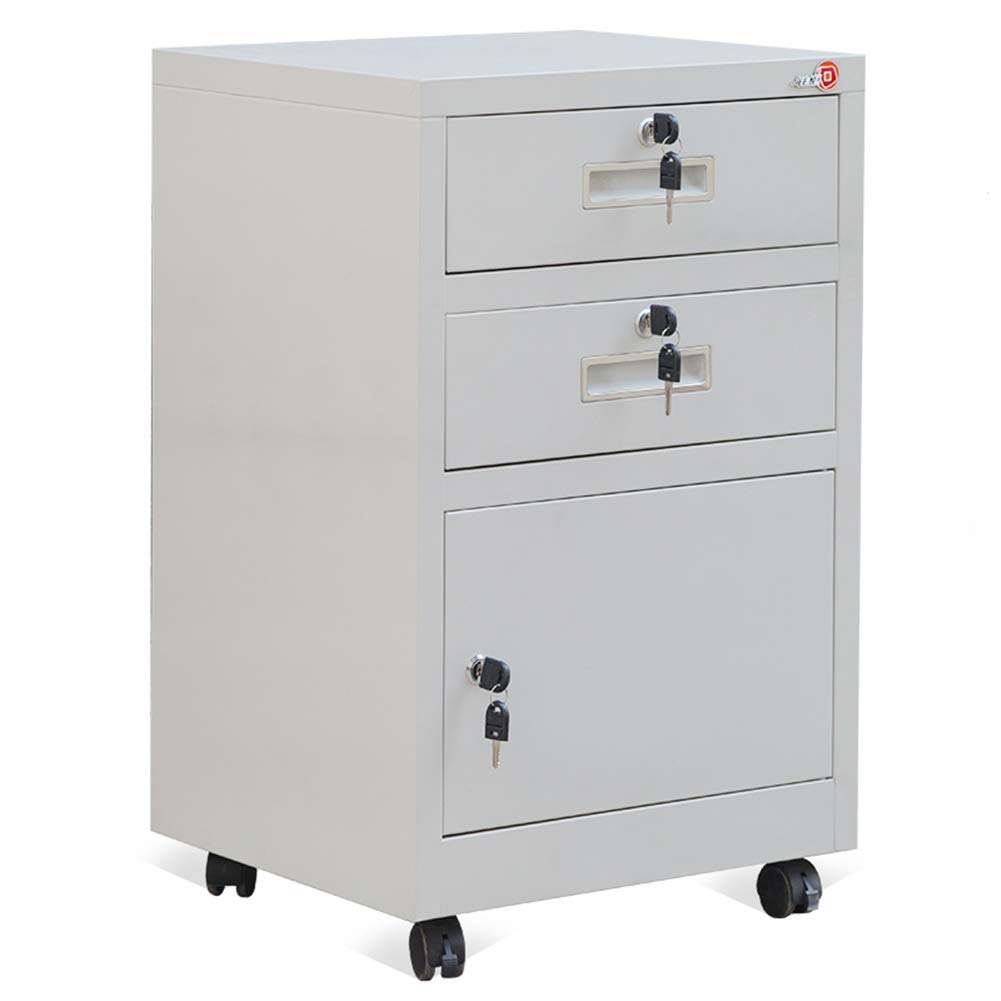 ZYH-Shelf Filing Cabinet,3 Drawer File Cabinet with Lock Steel Mobile Cupboard Office Pedestal Bookcase Storage Organizer Vertical Cupboard,C