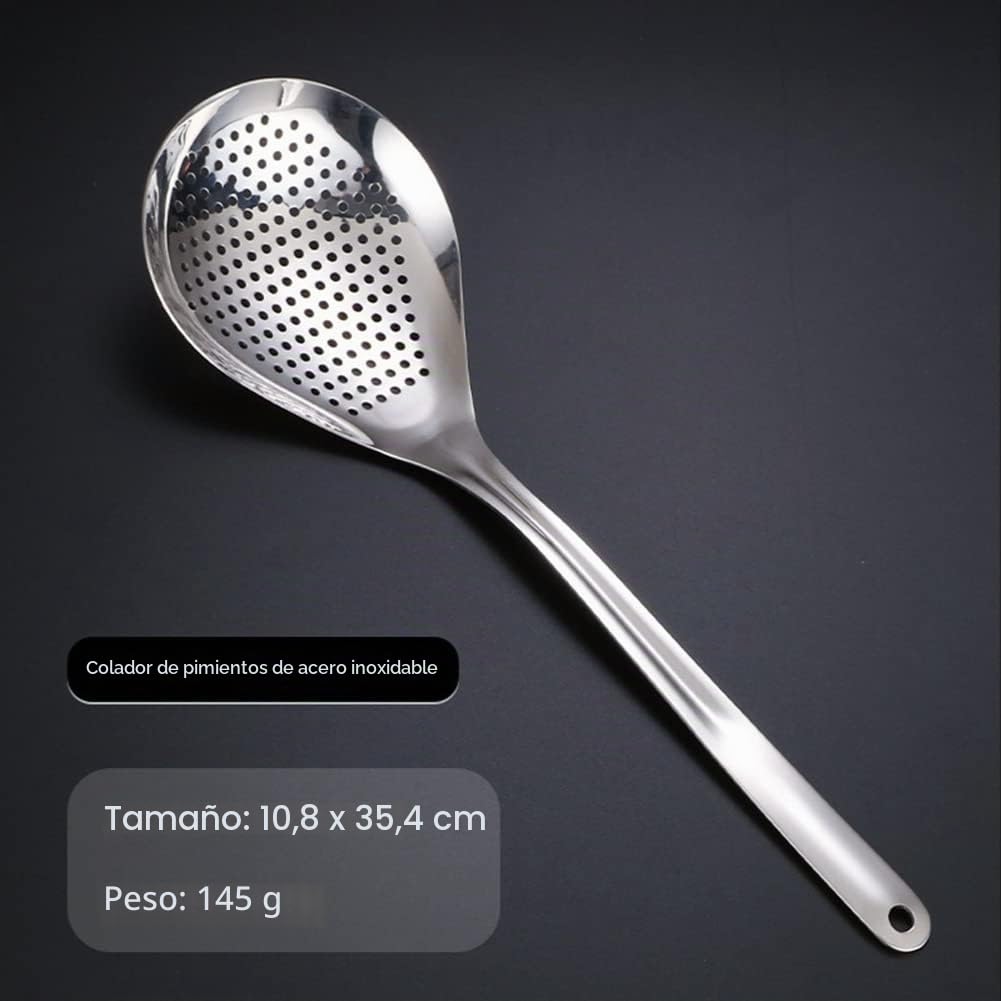 Cuchara ranurada para el hogar y la cocina, cuchara de aceite de filtro, colador de acero inoxidable, con cómodo y agujeros para colgar, para cocinar, escurrir y freír en la cocina