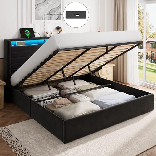 FEONASE Bett 180x200 mit Stauraum, Polsterbett 180x200 cm mit LED-Beleuchtung & Ladestation, Bettgestell mit Hydraulischem und Leinen Kopfteil Stauraum, Lattenrost, Ohne Matratze, Hellgrau FEONASE Bett 180x200 mit Stauraum, Polsterbett 180x200 cm mit LED-Beleuchtung & Ladestation, Bettgestell mit Hydraulischem und Leinen Kopfteil Stauraum, Lattenrost, Ohne Matratze, Hellgrau