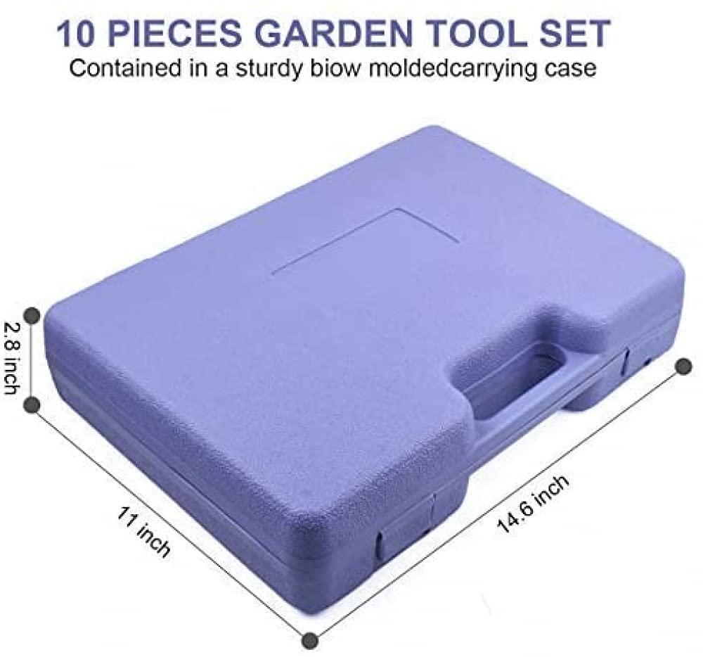 SIQI Juego de herramientas de mano de jardín de 10 piezas, kit de plantación, herramienta de trabajo de jardín con estuche de transporte, juego de trabajo de jardinería con mango ergonómico, regalo pa