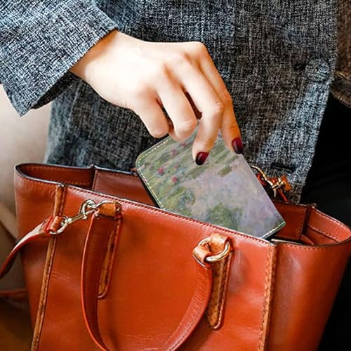 Credit Card Protector RFID Blocking Leather Women's Wallet Small Zipper Travel Wallet with Key Ring Monet Water Lilies Oil Painting 6