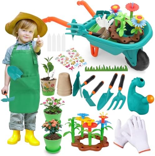 deAO Childrens Gardening Sets, Toddler Wheelbarrow Tools 3~12, Ki...