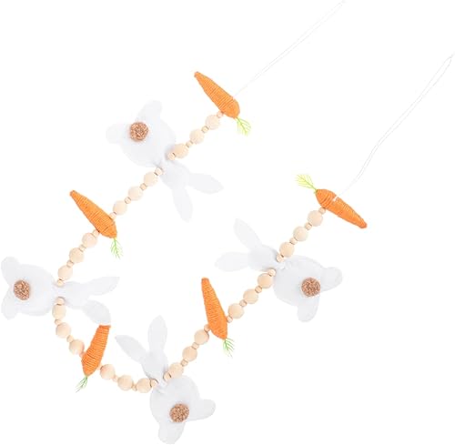 Guirnalda de conejo, cuentas de oración de madera, pancarta de Pascua, guirnalda de cuentas de Pascua, decoración de fiesta de Pascua, zanahoria de