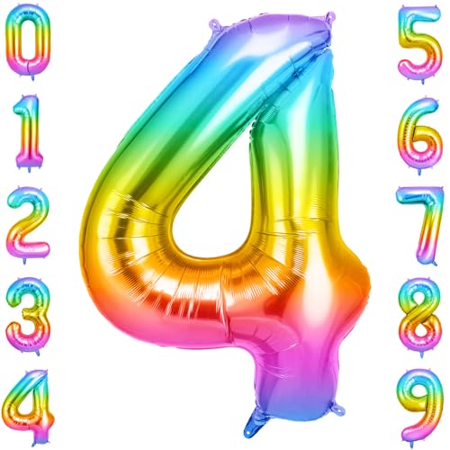 OFFCUP Palloncini Compleanno Colore 101 CM, Palloncino Numero 4, Foil Palloncini Numeri, Giganti Numeri, Decorazioni Festa Compleanno, Gonfiabili Pallone per Anniversario