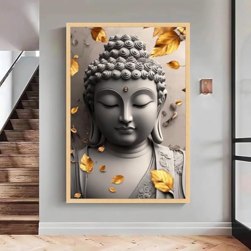 Toile bouddha feuilles d'or pour décoration murale chambre - 2