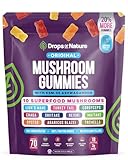 Drops Of Nature Mushroom Gummies 10-in-1 with KSM-66 Ashwagandha – Lions Mane Turkey Tail Cordyceps Shiitake Tremella Oyster Agaricus – Vegan Functional Mushroom Supplement (Mixed Fruits, 70 Gummies)