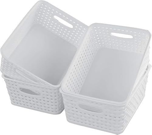Cand Paquete de 4 cestas de almacenamiento de tejido de plástico, 10.08 x 7.67 x 4.05 pulgadas, color blanco