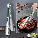 2 piezas de pinzas de cocina de acero inoxidable, pinzas para alimentos con puntas de silicona antideslizantes y agarre para servir, cocinar, hornear y barbacoa - Pinzas de metal resistentes al calor